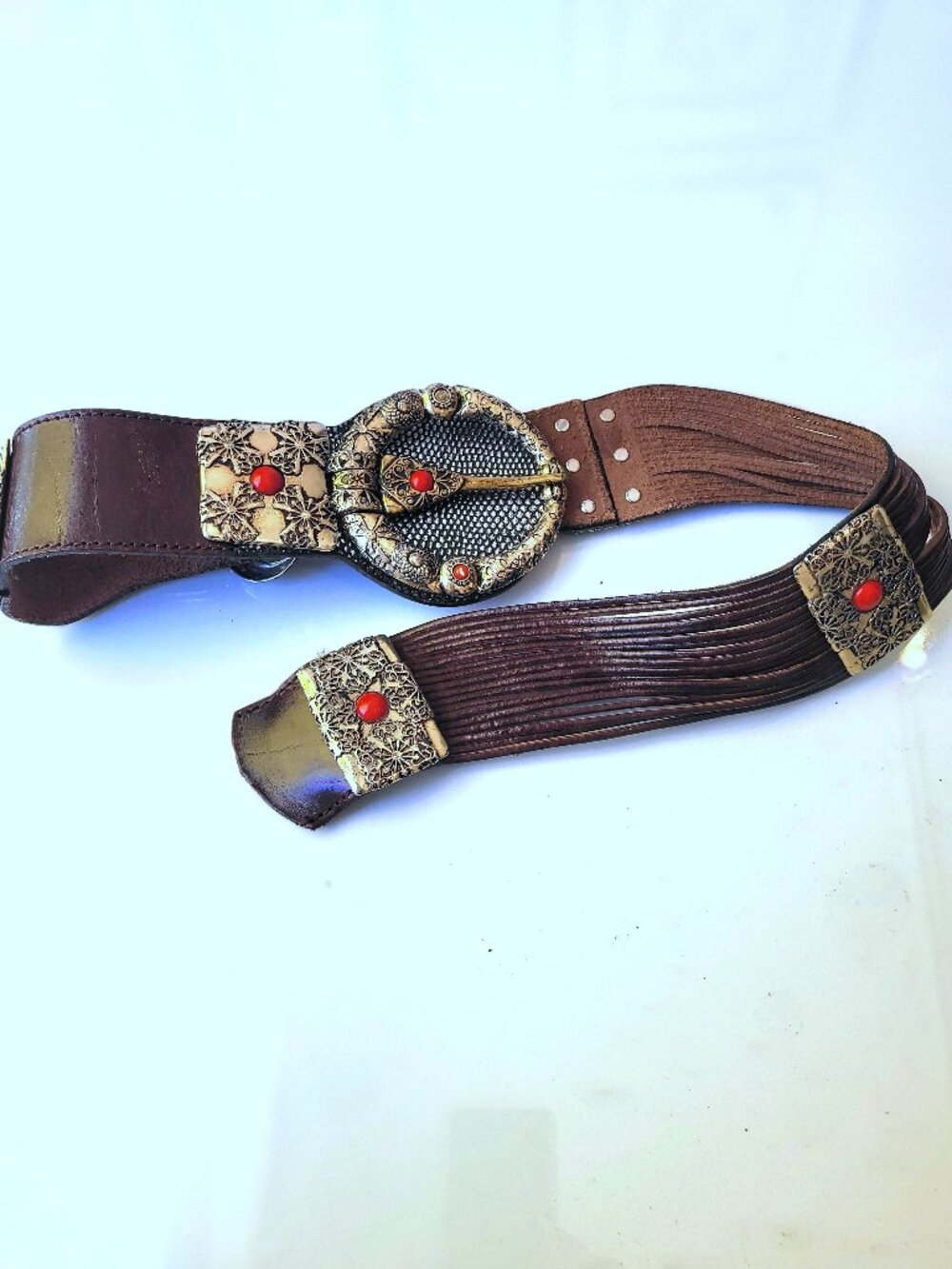 Vintage Western Boho Leather and Silver Belt Size M/L